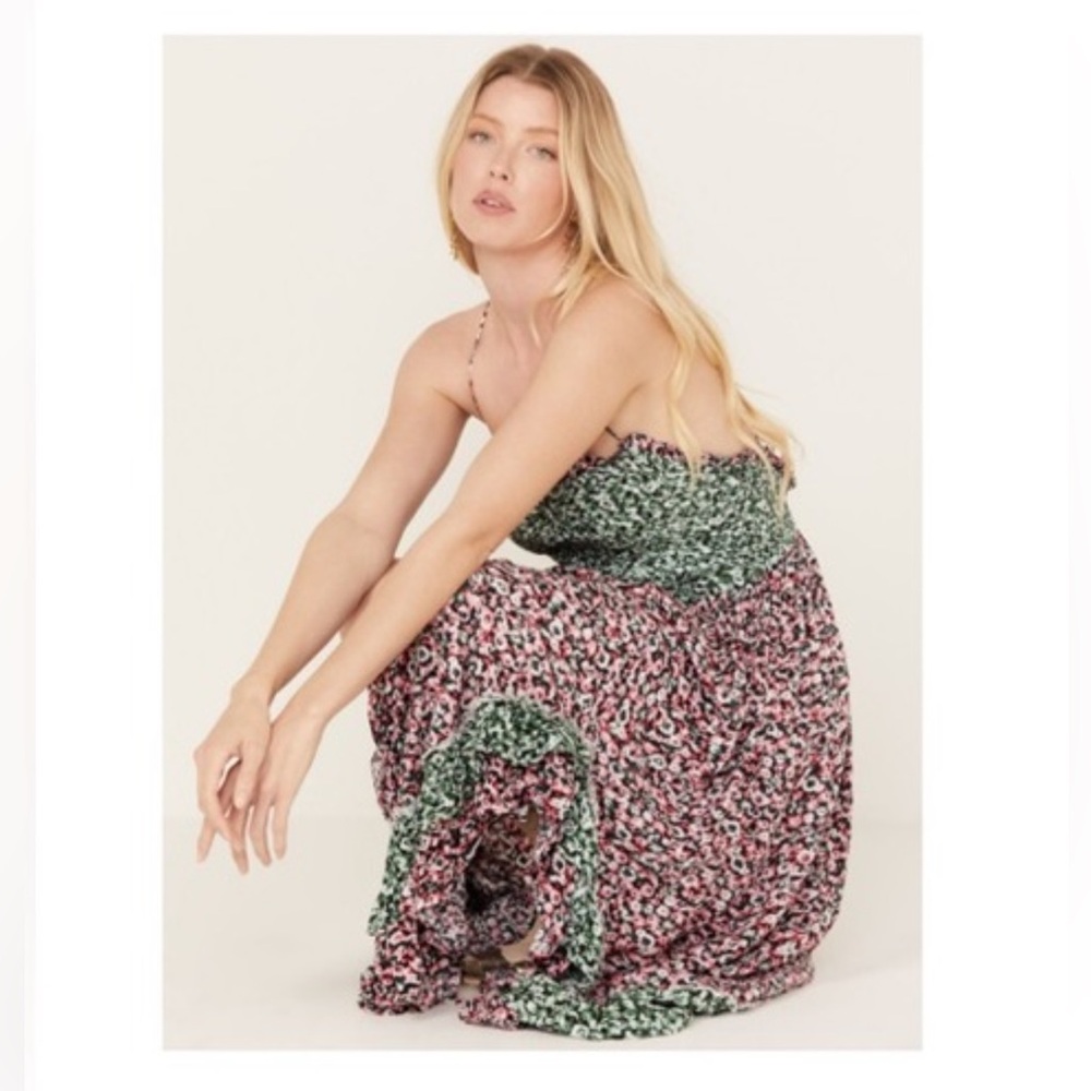 Free People pink and Green Floral Maxi Dress